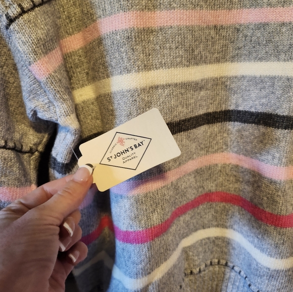 St John's Bay Mock Neck Sweater / Size Large / Gray Stripe - Picture 2 of 3